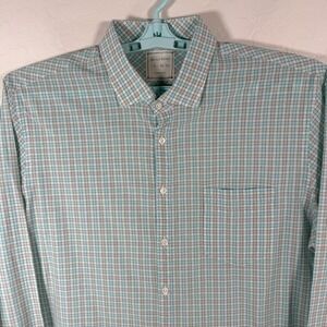Billy Reid Shirt Mens XL Blue Button Up Long Sleeve Standard Cut Check Cotton